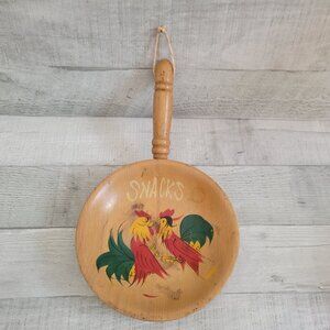 Vintage Handcrafted Wood Snack Tray With Rooster Design 7.5 Inch Diameter - Made